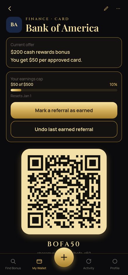 Earnings progress toward a yearly referral cap